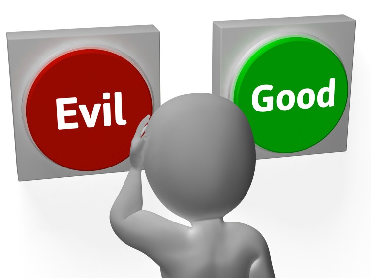 Evil Good Buttons Show Morals Or Mischief